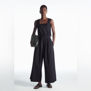 COS Navy Blue Gathered Open Back Jumpsuit